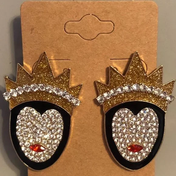5/$20 Snow White The Evil Queen Grimhilde Rhinestone Stud Earrings - Picture 3 of 4